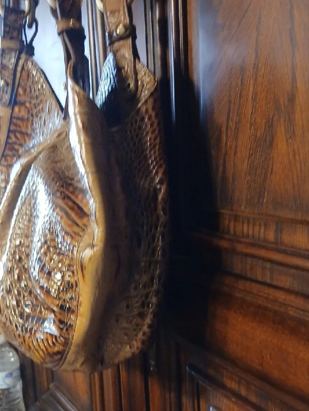 Brahmin Croc-Embossed Hobo in Tan and Brown Ombre